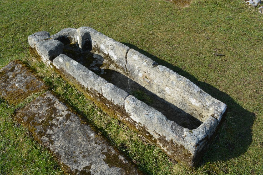 The stone coffin of the Knights Templar Chapel below Penhill, North Yorkshire, England