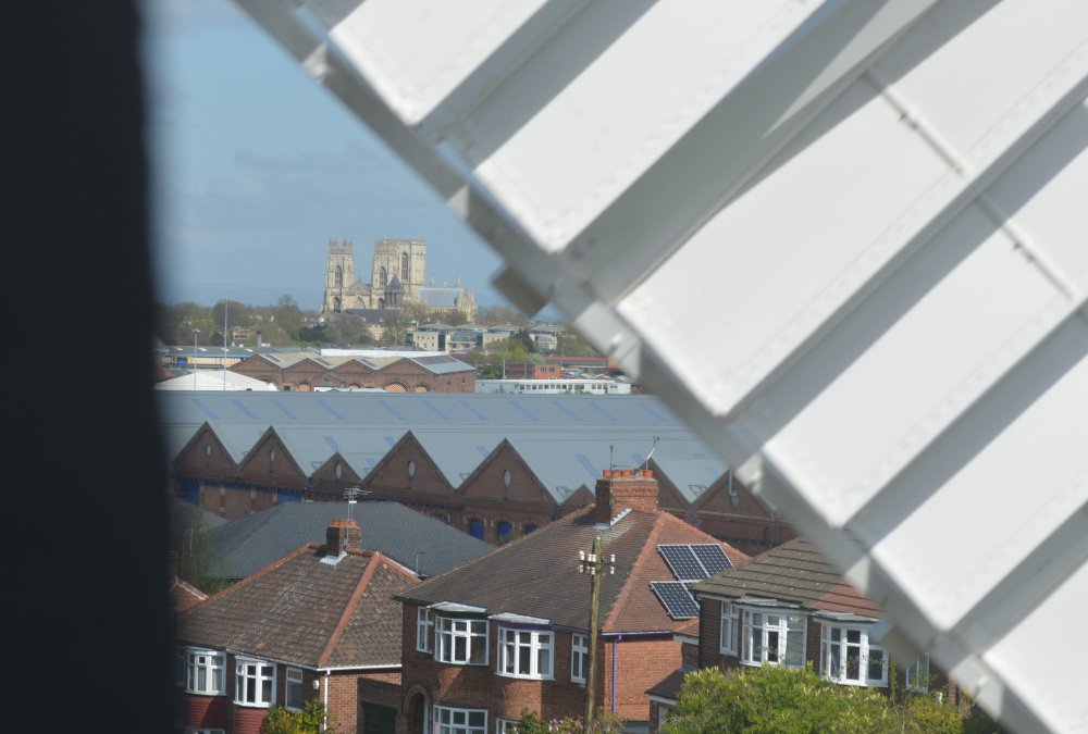 A great view of York Minster through the sails of  Holgate Windmill, York