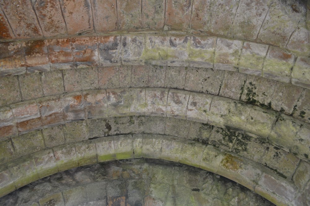 Ribbed vaulting in the roof of the south gate entrance of Helmsley Castle.