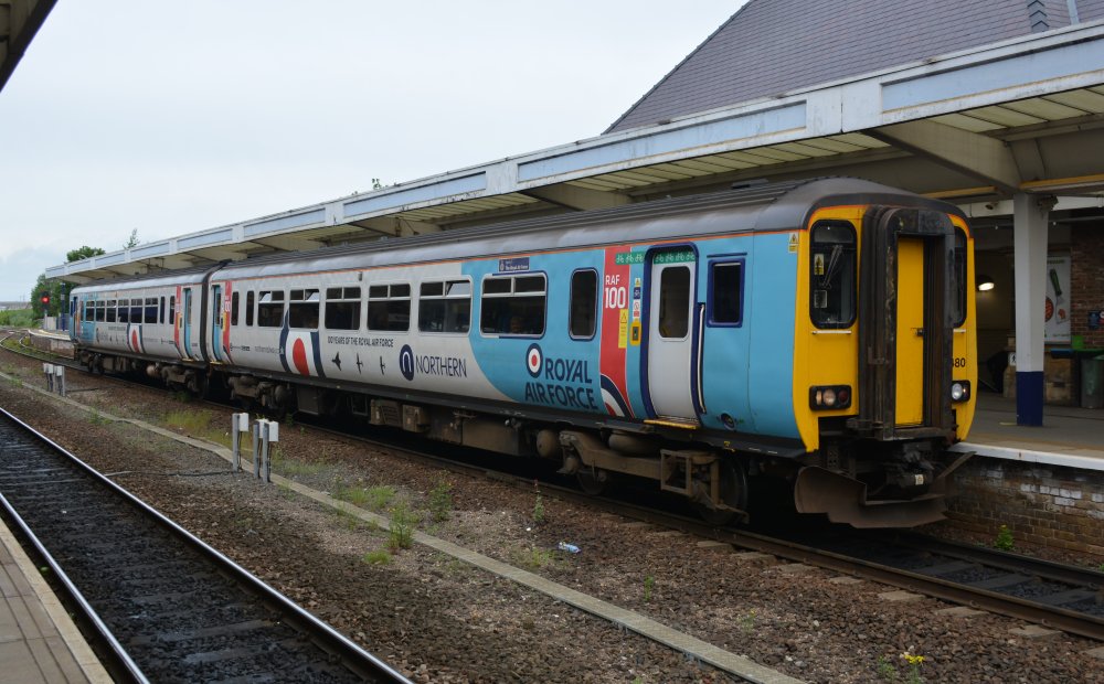 Honouring 100 years of the ROYAL AIR FORCE Class 156 DMU 156480 at Middlesbrough Station with a Bishop Auckland-Darlington-Saltburn Northern Rail Service (20/05/2022)