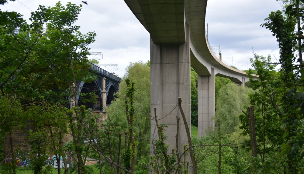 The concrete Byker viaduct carrying the Metro trains over the Ouseburn Valley Byker Metro bridge built 1976-1979