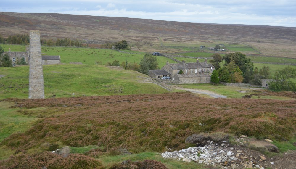 A broad view of the ex mining village of Hurst on Marrick Moor Swaledale North Yorkshire Dales National Park England