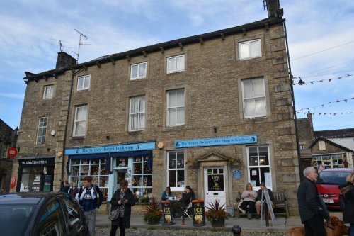 Love Brownies shop, The Stripey Badger Bookshop and Stripey Badger Coffee Shop & kitchen, Grassington market town, Wharfedale, North Yorkshire Dales National Park, England