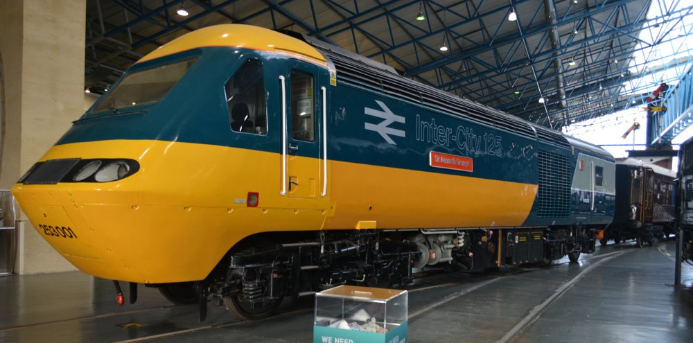 In its original intercity livery, Class 253 diesel locomotive (power car) 253001 which became Class 43 43002 SIR KENNETH GRANGE in York National Railway Museum in January 2023