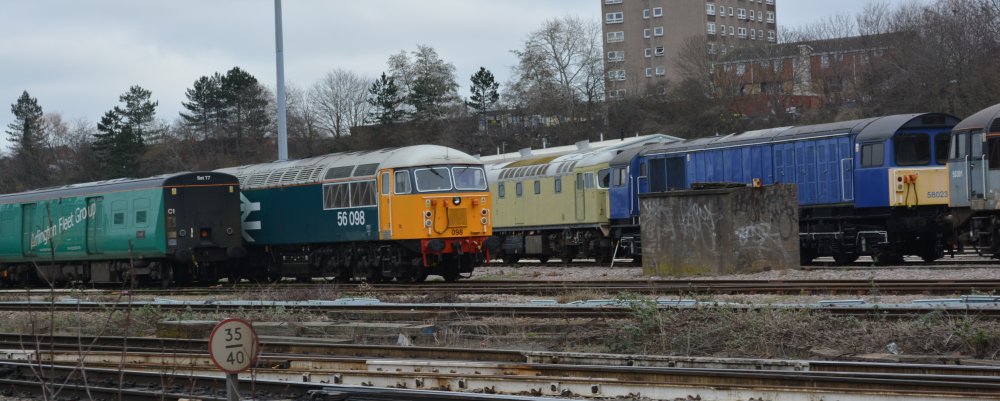 Trainspotting various diesel locomotives in the yard of UK Rail Leasing Depot and workshops, near Leicester station (February 2023)