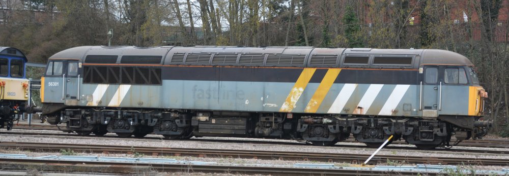 Class 56 diesel locomotive class 56/3 56301 in Leicester UK Rail Leasing Depot yard (still looking the same in February 2023)