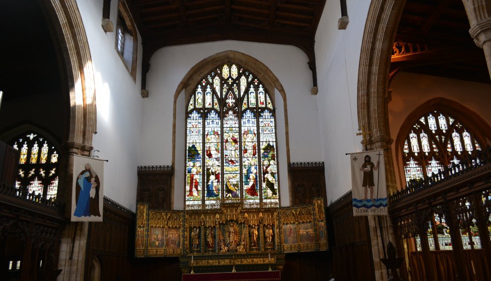 The chancel, altar and reredos of the church of St John the Baptist. Peterborough