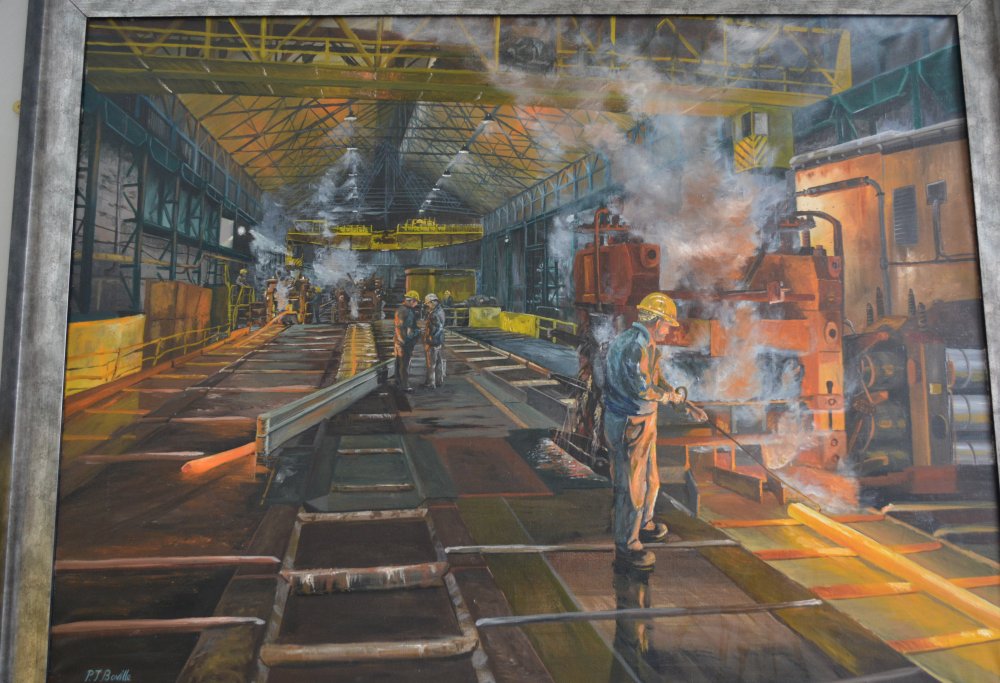 Oil painting of Skinningrove Works by Philip Boville Kirkleatham Old Hall Museum and Art Gallery, Cleveland