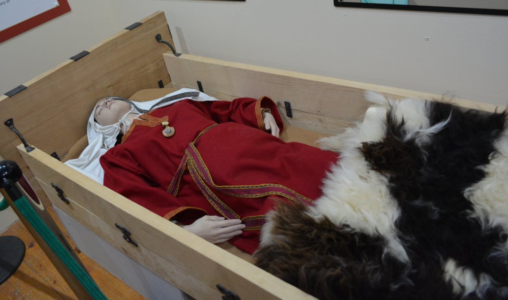 The reconstructed grave of the Anglo Saxon princess, Street House, Loftus Kirkleatham Old Hall Museum and Art Gallery, Cleveland