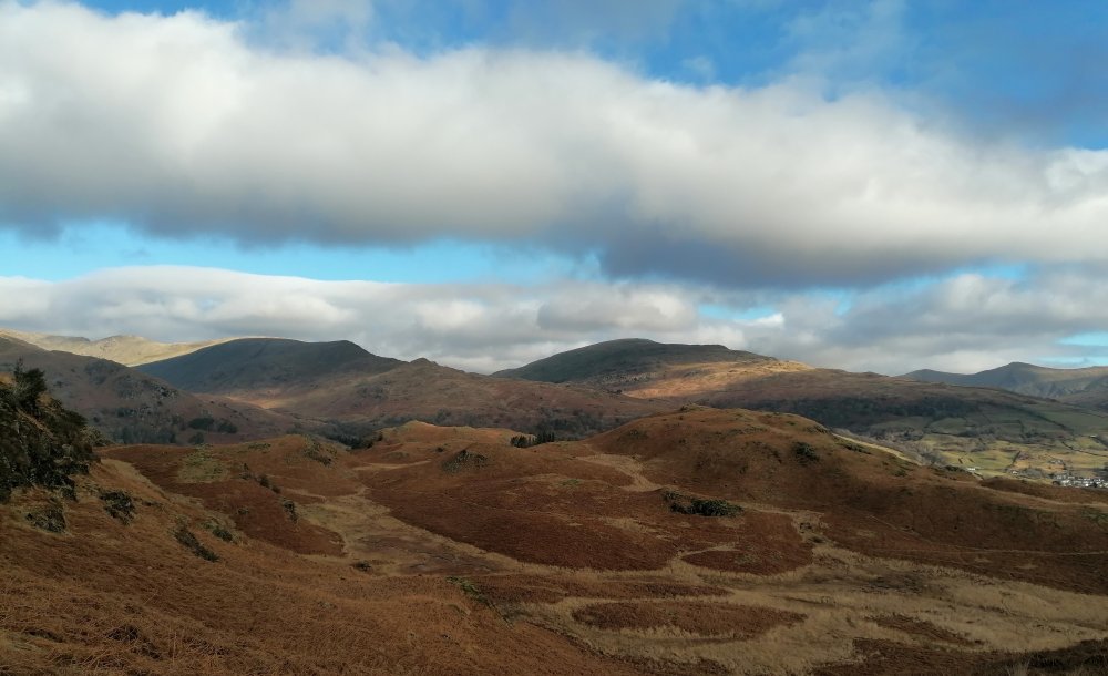 View north of the hills from the path up to Loughrigg Fell, Lake District National Park, Cumbria, England