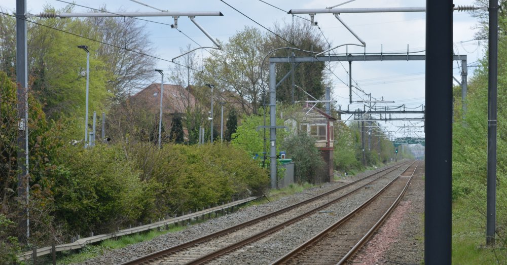 The old signal box is still standing near Rainhill Station