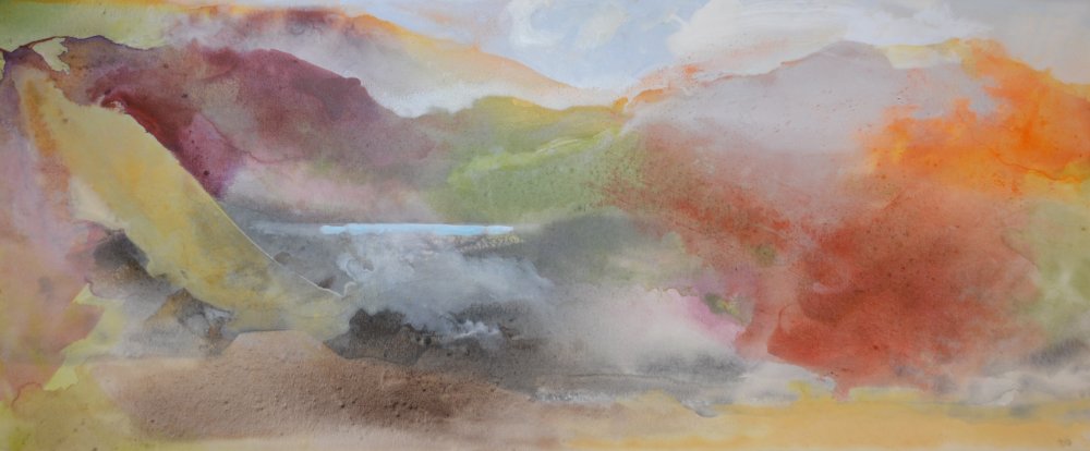 Water Amongst the Hills (132 x 63.5 cm Acrylic) painting by artist Peter M Hicks