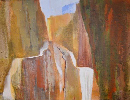 High Rock Walls and Falling Water (104 x 83 cm Acrylic) painting by artist Peter M Hicks