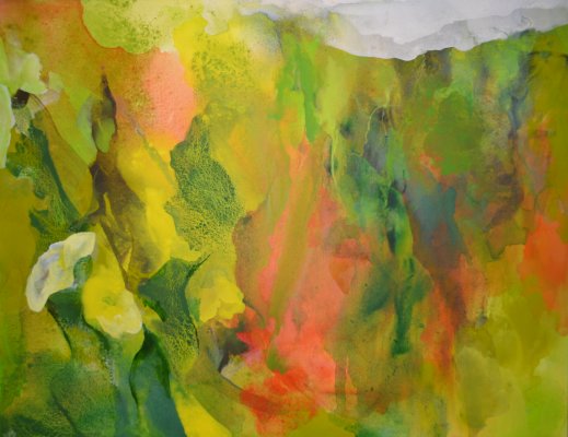 'Landscape with Convolvulus' (38 x 76 cm Acrylic) painting by artist Peter M Hicks