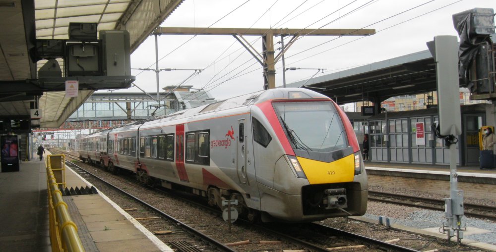 EMU Class 755 410 (755410) at Cambridge Station with a Greater Anglia service for Stansted