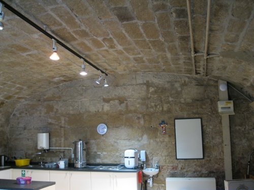 The magnificent stone vaulted roof of the crypt of St Mary's Church, Thirsk, North Yorkshire, Englan