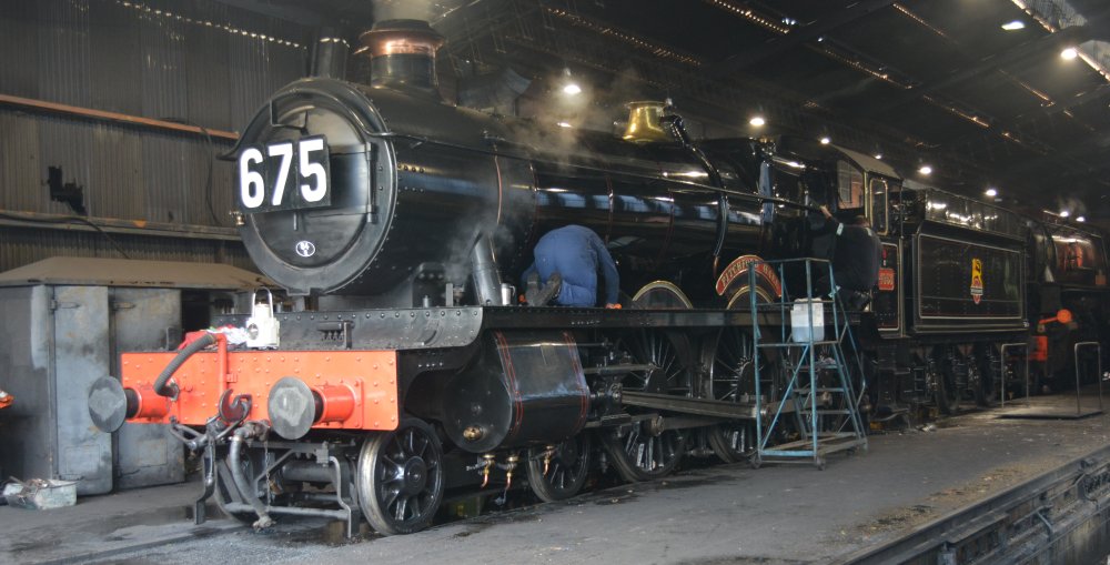 GWR Hall Class steam locomotive 4953 PITCHFORD HALL being prepared for duty on the NYMR 2024