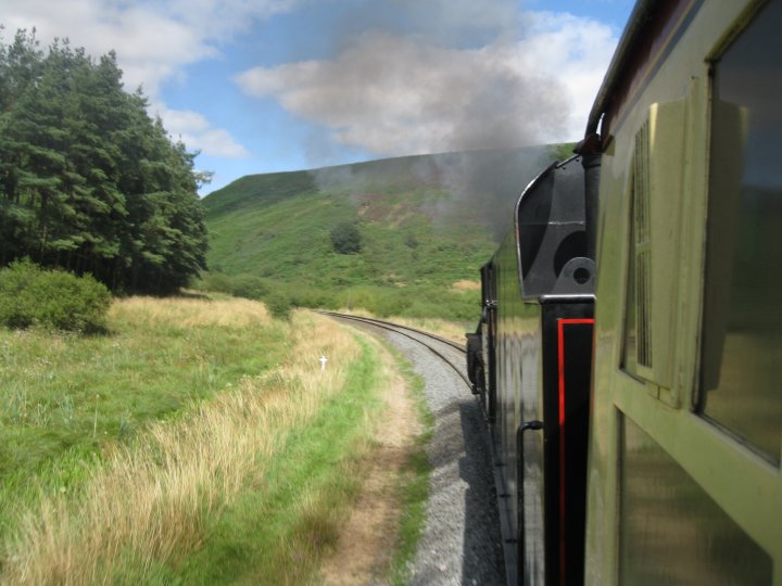 Steam locomotive 45428 ERIC TREACY heading north through Newtondale with a Pickering-Grosmont service on the NYMR (2024)