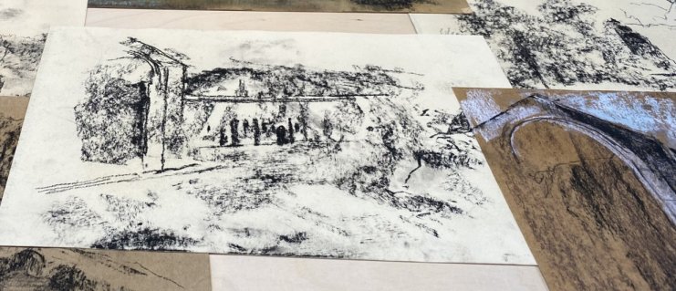 A landcscape painter's prespective Peter Hicks artist exhibition Fountains Abeey old mill 