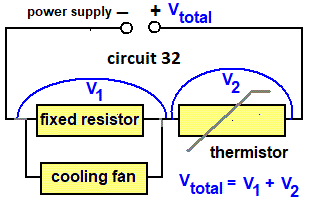 thermistor circuit diagram for controlling temperature using a cooling fan