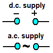 electrical circuit symbols for d,c. and a.c. supply