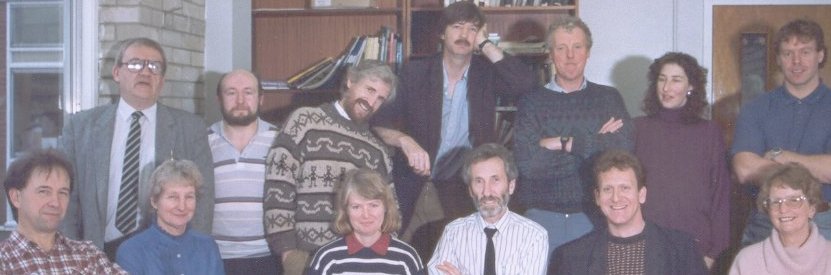 Whitby Community College Science Department 1993 (photo � Keith Deason) Mike Harrison (chemistry), Keith 'tech' Deason, Phil Brown ('Doc Brown' with beard, chemistry & physics), Roger Parsons (biology), Mike Rothwell (science), Effie Andrews (science), Alan Bentley (physics)
John Verrill (electronics), Shirley the chief 'tech', Sue Spencer (biology), Pete Wallace (physics), Nick Pike (biology), Joan Lister (physics)