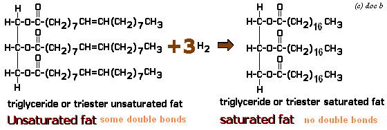 equation diagram of hydrogenation of an unsaturated vegetable to margarine