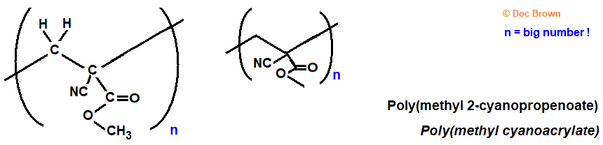 skeletal formula of poly(methyl cyanoacrylate) poly(methyl 2-propenoate)