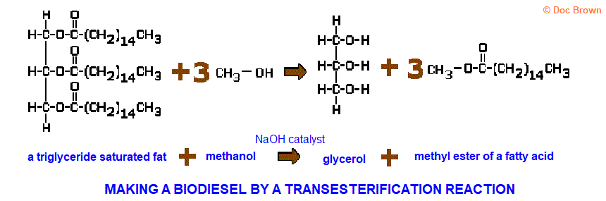 making biodiesel with a transesterification process reaction equation structural formula of biodiesel