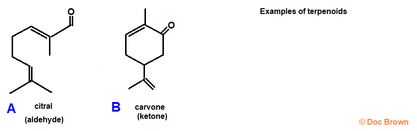 skeletal formula of citral aldehyde carvone ketone advanced A level organic chemistry revision notes doc brown