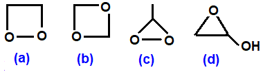 skeletal formula of 1,2-dioxetane, ethylene peroxide, peroxyethane, 1,3-dioxitane, 3-methyldioxirane, 2-oxiranol, epoxyethanol, epoxyethanol, hydoxyoxirane isomers of molecular formula C2H4O2