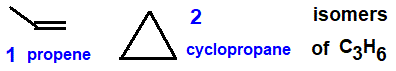 2 constitutional structural isomers of C3H6 propene cyclopropane molecular formula C3H6 isomerism alkene cycloalkane aliphatic alicyclic two isomers