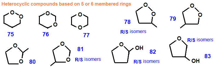 heterocyclic isomers of formula C4H8O2 dixoanes, dioxolanes, oxolanols, names, skeletal formula