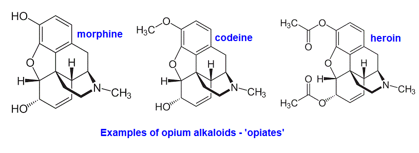 skeletal formula of morphine codeine heroin advanced organic chemistry