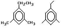 1-ethyl-3,5-dimethylbenzene or 3-ethyl-1,5-dimethylbenzene condensed structural formula skeletal formula isomer of C10H14