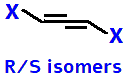 R/S stereoisomers 1,2-difluoropropadiene,  1,2-dichloropropadiene,  1,2-dibromopropadiene,  1,2-diiodopropadiene, skeletal formula constitutional structural formula