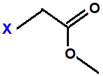 structural skeletal formula methyl 2-fluoroethanoate, methyl 2-chloroethanoate, methyl 2-bromoethanoate, methyl 2-iodooethanoate