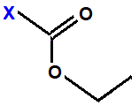 structural skeletal formula ethyl fluoromethanoate, ethyl chloromethanoate, ethyl bromomethanoate, ethyl iodomethanoate