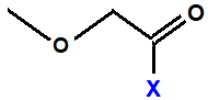 structural skeletal formula 2-methoxyethanoyl fluoride, 2-methoxyethanoyl chloride, 2-methoxyethanoyl bromide, 2-methoxyethanoyl iodide