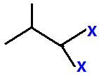 1,1-difluoro-2-methylpropane,  1,1-dichloro-2-methylpropane, 1,1-dibromo-2-methylpropane,  1,1-diiodo-2-methylpropane skeletal formula constitutional structural formula isomers of C4H8F2 C4H8Cl2 C4H8Br2