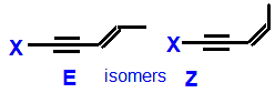 E/Z geometrical isomers 1-fluoropent-3-en-1-yne,  1-chloropent-3-en-1-yne,  1-bromopent-3-en-1-yne,  1-iodopent-3-en-1-yne, all exhibit E/Z geometrical isomerism. skeletal formula constitutional structural formuka molecular formula