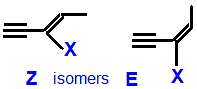 E/Z geometrical isomers 3-fluoropent-3-en-1-yne,  3-chloropent-3-en-1-yne,  3-bromopent-3-en-1-yne,  3-iodopent-3-en-1-yne skeletal formula constitutional structural formuka molecular formula