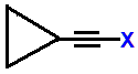 (2-fluoroethynyl)cyclopropane,  (2-chloroethynyl)cyclopropane,  (2-bromoethynyl)cyclopropane,  (2-iodoethynyl)cyclopropane skeletal formula constitutional structural formuka molecular formula