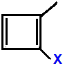 1-fluoro-2-methylcyclobuta-1,2-diene,  1-chloro-2-methylcyclobuta-1,2-diene,  1-bromo-2-methylcyclobuta-1,2-diene,  1-iodo-2-methylcyclobuta-1,2-diene skeletal formula constitutional structural formuka molecular formula
