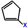 1-fluorocyclopenta-1,3-diene,  1-chlorocyclopenta-1,3-diene,  1-bromocyclopenta-1,3-diene,  1-iodocyclopenta-1,3-diene skeletal formula constitutional structural formuka molecular formula