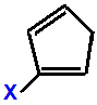 2-fluorocyclopenta-1,3-diene,  2-chlorocyclopenta-1,3-diene,  2-bromocyclopenta-1,3-diene,  2-iodocyclopenta-1,3-diene skeletal formula constitutional structural formuka molecular formula