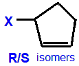 R/S optical isomers 3-fluorocyclopentene,  3-chlorocyclopentene,  3-bromocyclopentene,  3-iodocyclopentene skeletal formula constitutional structural formuka molecular formula  C5H7F, C5H7Cl, C5H7Br, C5H7I 