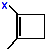 1-fluoro-2-methylcyclobutene,  1-chloro-2-methylcyclobutene,  1-bromo-2-methylcyclobutene,  1-iodo-2-methylcyclobutene skeletal formula constitutional structural formuka molecular formula  C5H7F, C5H7Cl, C5H7Br, C5H7I 
