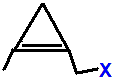 1-(fluoromethyl)-2-methylcyclopropene,  1-(chloromethyl)-2-methylcyclopropene,  1-(bromomethyl)-2-methylcyclopropene,  1-(iodomethyl)-2-methylcyclopropene skeletal formula constitutional structural formuka molecular formula C5H7F, C5H7Cl, C5H7Br, C5H7I 