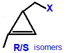 R/S optical isomers 3-(fluoromethyl)-1-methylcyclopropene,  1-(chloromethyl)-2-methylcyclopropene,  1-(bromomethyl)-2-methylcyclopropene,  1-(iodomethyl)-2-methylcyclopropene skeletal formula constitutional structural formuka molecular formula  C5H7F, C5H7Cl, C5H7Br, C5H7I 